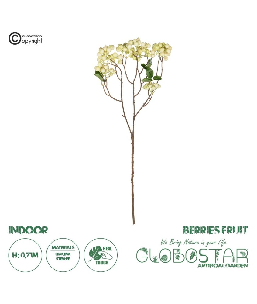 GloboStar® Artificial Garden WHITE BERRIES FRUIT BRANCH 21446 Τεχνητό Διακοσμητικό Κλαδί Λευκό Γκί Y71cm